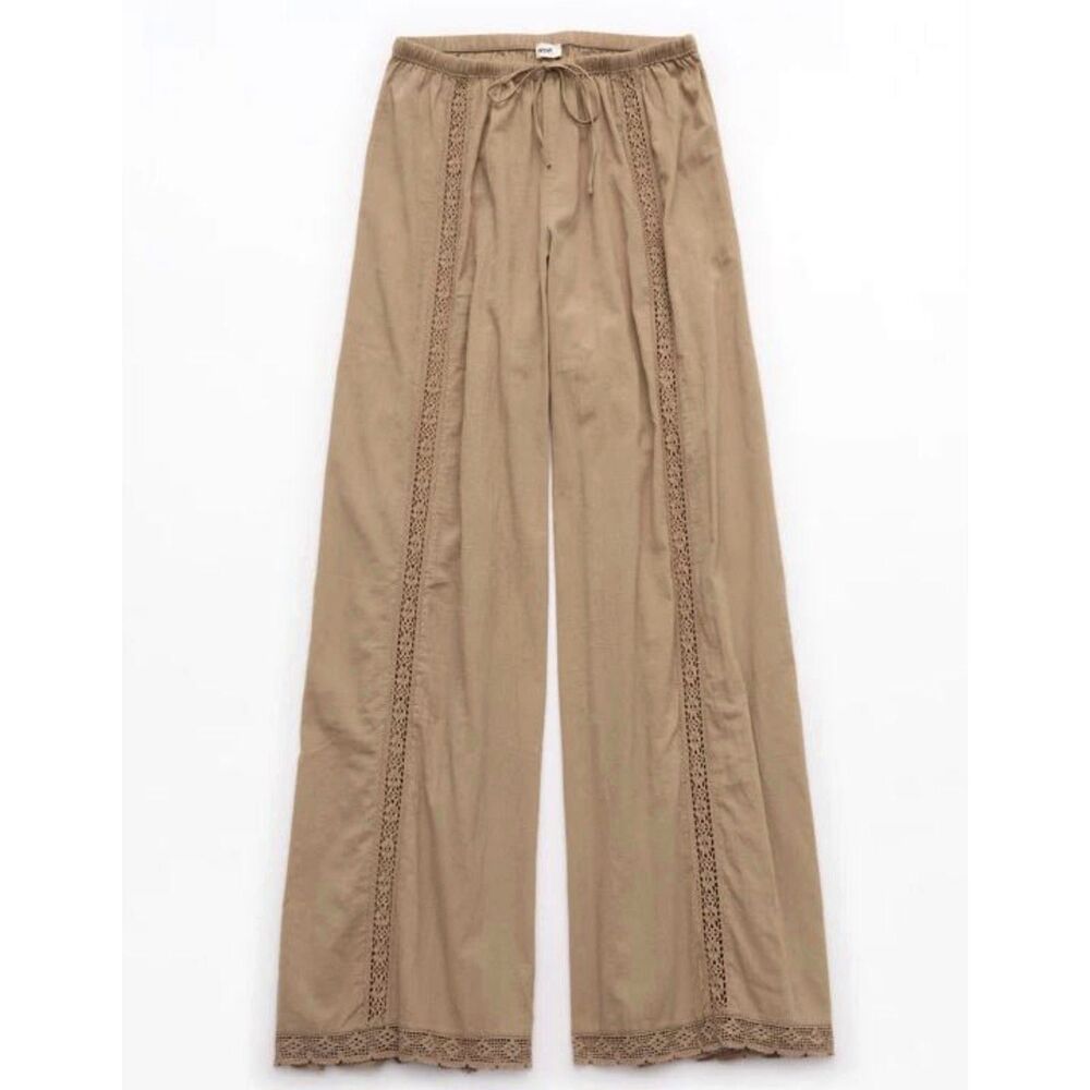 NEW Aerie Women's Cabana pants XS tan lace Wide Leg cover up beach swim bloomers